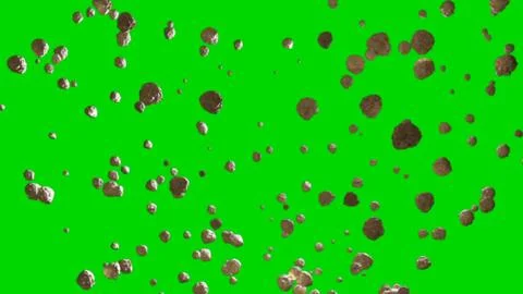 Flying Asteroids on a Green Screen Background Stock Illustration