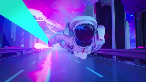 Flying Astronaut Road VJ Loop Stock Footage 296579935