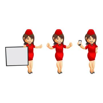 Flying attendants air hostess Profession stewardess cartoon character illustr Stock Illustration