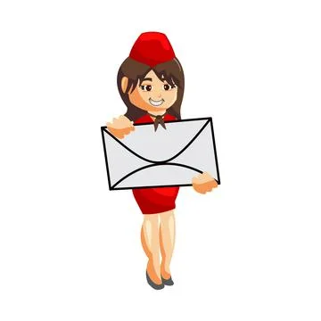 Flying attendants air hostess Profession stewardess Holding mail cartoon char Stock Illustration