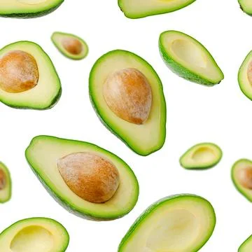 Flying avocado seamless pattern on white. Food background. Stock Photos