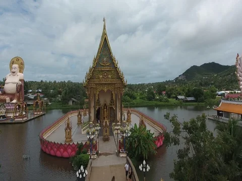 Flying Away from Buddhist Temple Stock Footage 74630799