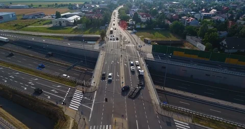 Flying Away From Highway Intersection. Aerial View Stock Footage 92367791