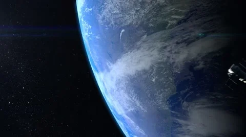 Flying away modern satellite. Quick spin Stock Footage 66630345