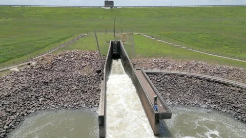 Flying Away From The Spillway Low Angle Stock Footage 310913904