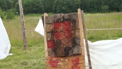 Flying axe, Man is throwing an ax Stock Footage 78986079