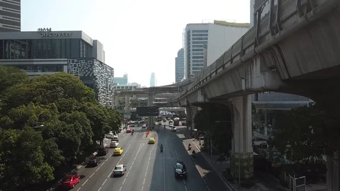 Flying back in traffic jam big city Bangkok Stock-Footage 85947616