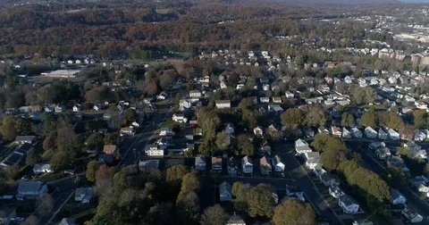 Flying backward high above Bristol CT aerial american beauty style Video stock 82329398
