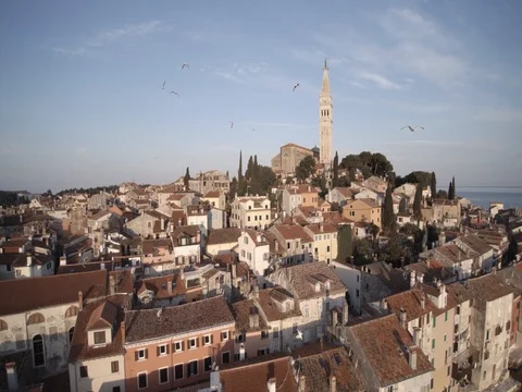 Flying backward over Rovinj old town Stock-Footage 69808642