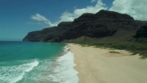 Flying Backwards Beach Stock Footage 256680387
