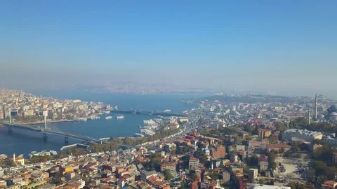 Flying backwards from bosphorus to goldenhorn at normal speed Stock Footage 102592218