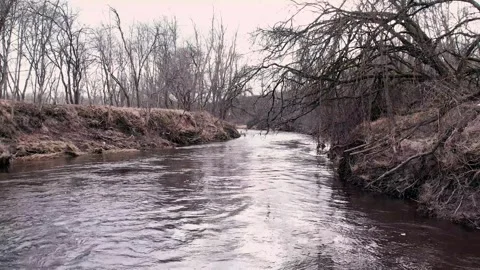 Flying backwards over fast river Stock Footage 269406044