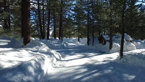 Flying backwards over a snow-covered path Stock Footage 88784991