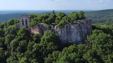 Flying backwards from the Pajstun Castle Stock Footage 243933830