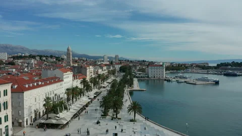 Flying backwards shot of Riva in Split Croatia Stock Footage 142246318