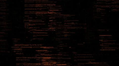 Flying backwards through the symbols of computer code. Animation. Abstract 스톡 일러스트