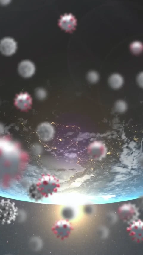 Flying bacteria coronavirus over planet earth. Stock Footage 343641009