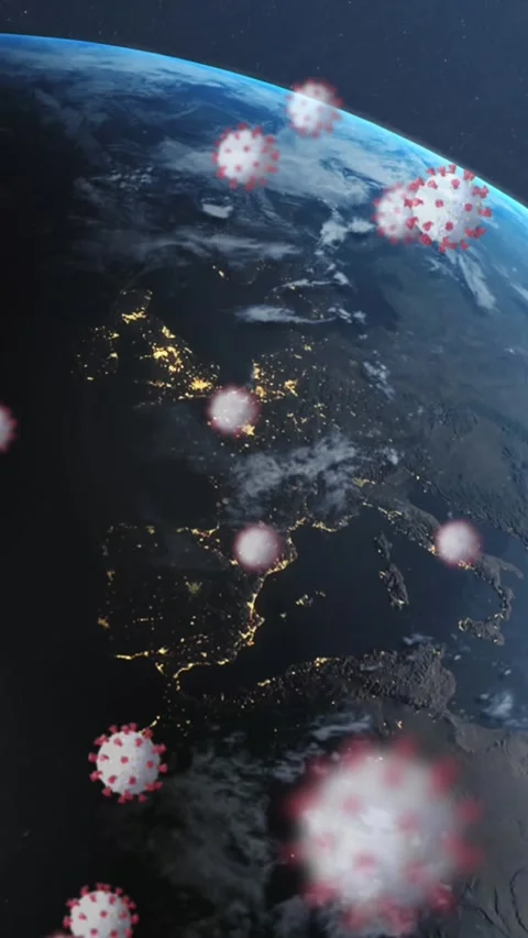 Flying bacteria coronavirus over planet earth. Stock Footage 343641010