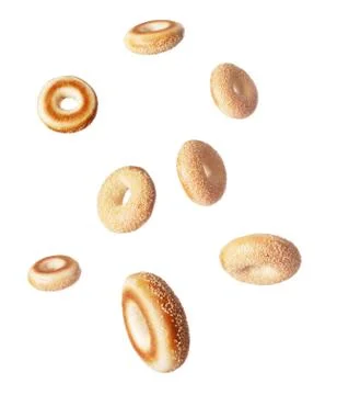 Flying bagels Stock Photos