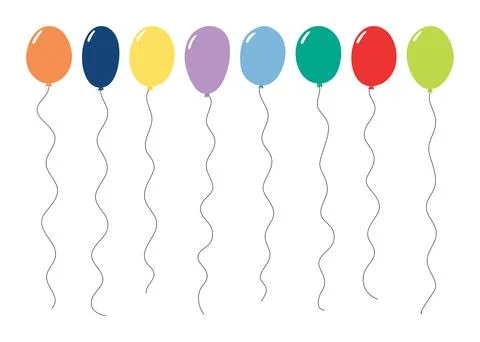Flying balloon with string illustrations set, isolated Illustrazione stock