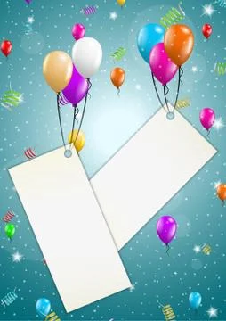 Flying balloons with blank papers Stock Illustration