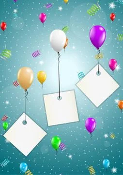 Flying balloons with blank papers Stock Illustration