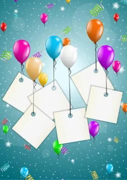 Flying balloons with blank papers Stock Illustration