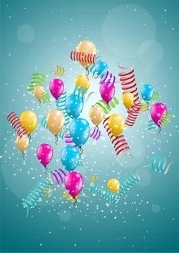 Flying balloons on blue background Illustrazione stock