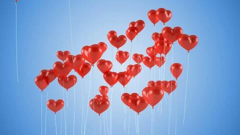 Flying balloons in the shape of a heart. Ilustração Stock