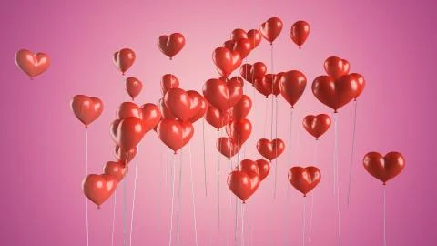 Flying balloons in the shape of a heart. Ilustración de archivo