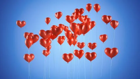 Flying balloons in the shape of a heart. Ilustración de archivo