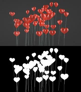 Flying balloons in the shape of a heart. Ilustração Stock