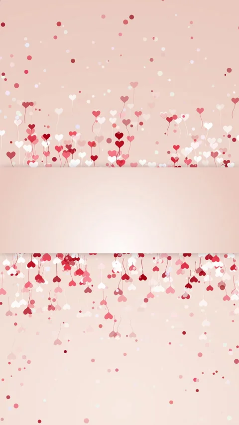 Flying balloons in the shape of red hearts on a soft peach background Video stock 280987137