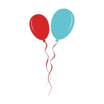 Flying balloons with strings in flat design. Red and blue flying decoration.. Stock Illustration