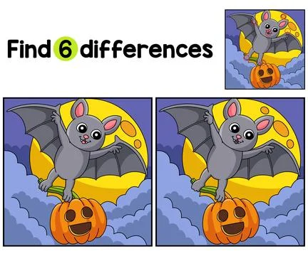 Flying Bat Halloween Find The Differences Stock Illustration