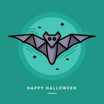 Flying bat icon, flat design thin line Halloween banner Stock Illustration