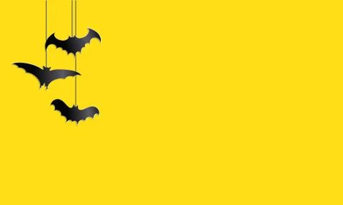 Flying bat isolated on yellow background. Illustrazione stock