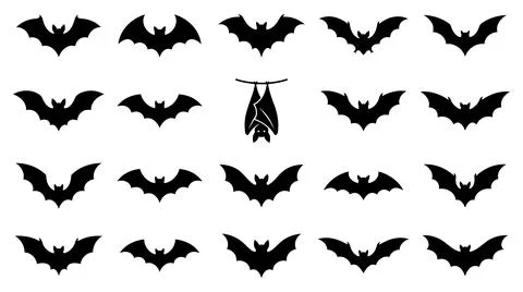 Flying bat silhouette collection set isolated graphic elements for halloween Stock Illustration
