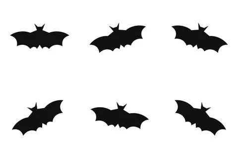 Flying bat silhouettes set, 6 poses Stock Illustration