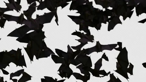 Flying Bat Swarm on Transparent Alpha Stock Footage 345179124