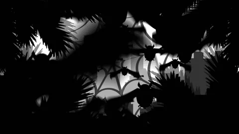 Flying bats and spider webs, Halloween animation over dark forest background Stock Footage 311036703