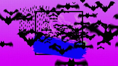 Flying bats animation over abstract purple and blue geometric background Stock Footage 303587764