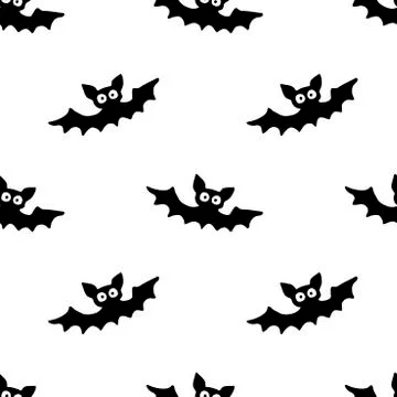 Flying bats seamless pattern. Cute Spooky vector Illustration. Halloween back Stock Illustration