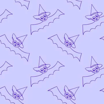 Flying bats seamless pattern. Cute outline vector illustration. Halloween bac Stock Illustration