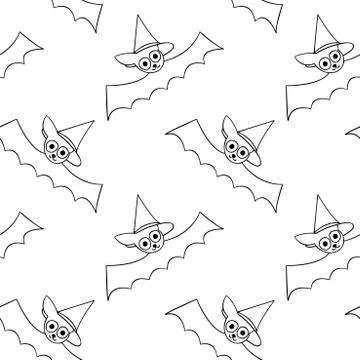 Flying bats seamless pattern. Cute outline vector illustration. Halloween bac Illustrazione stock