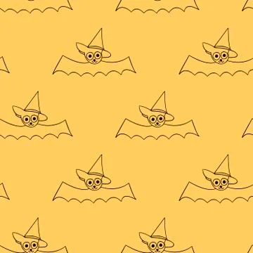 Flying bats seamless pattern. Cute outline vector illustration. Halloween bac Illustrazione stock