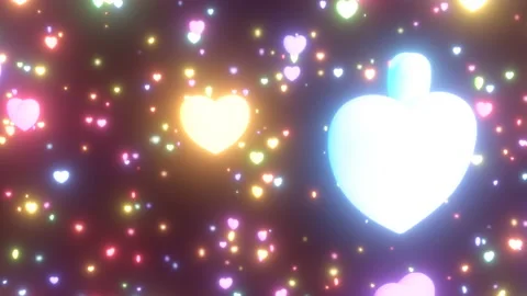 Flying in Beautiful Field of Rotating Rainbow Spinning Hearts Shapes Video stock 191865451