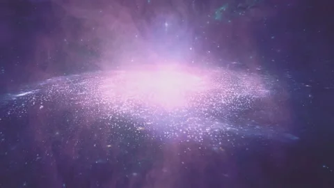 Flying into a beautiful glowing rotating 3d galaxy. Space background. Visual Stock Footage 165674518