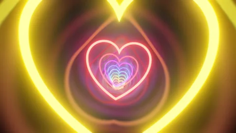 Flying in Beautiful Rainbow 3D Heart Shape Colorful Reflection Tunnel Stock Footage 242533797
