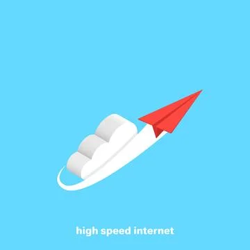 Flying because of clouds paper airplane, isometric image Stock Illustration